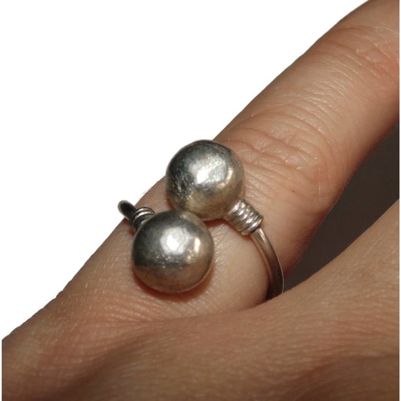 Vintage Estate Modernist Wrap Front Sterling Silver Ball Orb Sphere Ring Size 7 - Picture 4 of 4